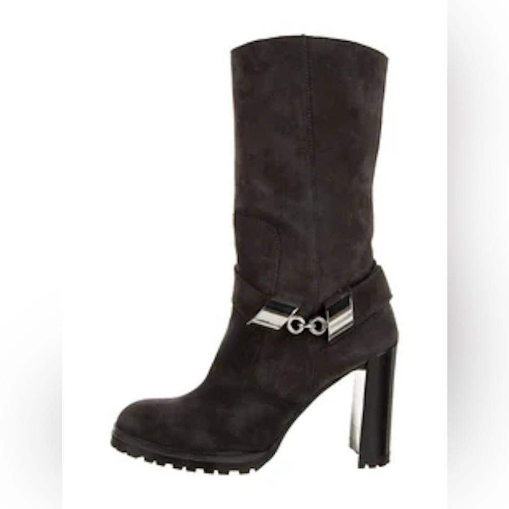 Stuart Weitzman Black Heeled Boots with Silver Accents